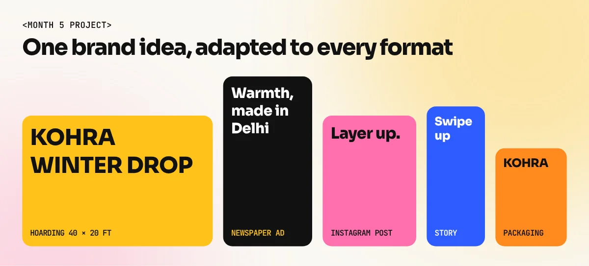 One brand idea adapted into hoarding, newspaper ad, Instagram post, story and packaging formats